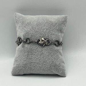 Vintage 1940s art deco Sterling silver plumeria chain link Bracelet